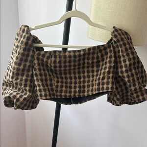 Nasty Gal Brown and Tan Puff Sleeve Crop Blouse